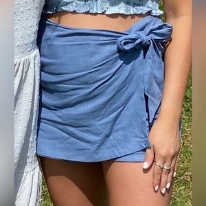 Blue linen skort